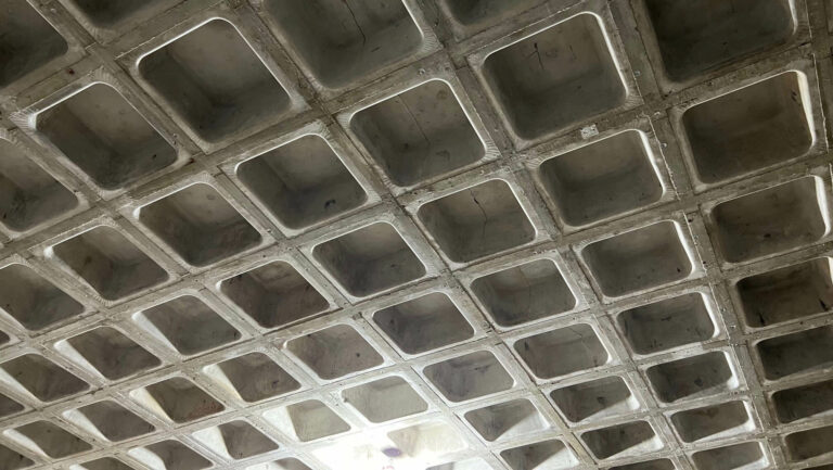 The exposed ceiling looks like the indents on a waffle